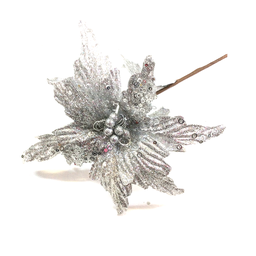 [MTX48941] Branche décorative - Poinsettia argent à paillettes